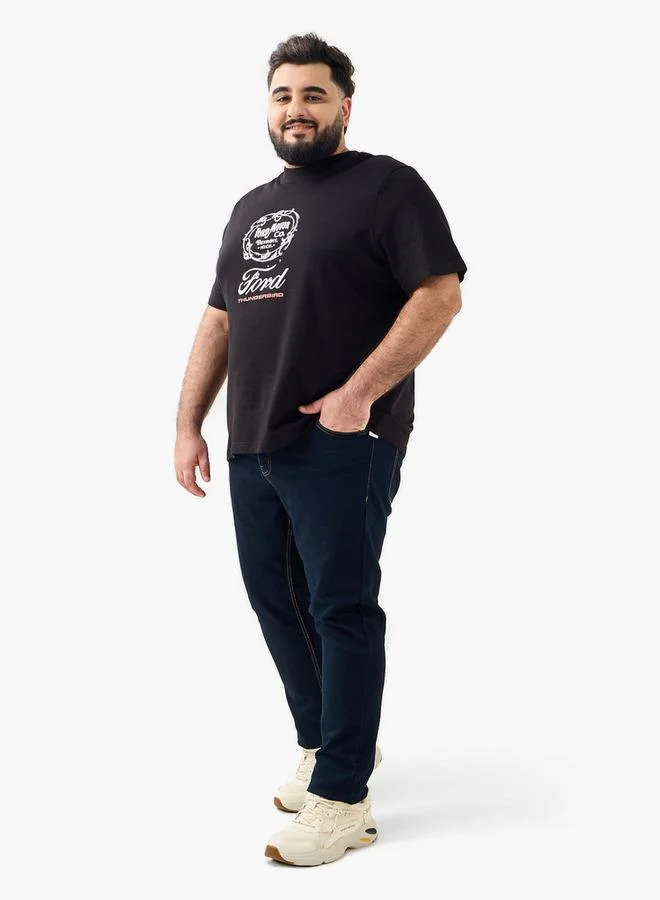 ماكسيم تيشيرت رجالي بياقة دائرية وأكمام قصيرة بطبعة فورد